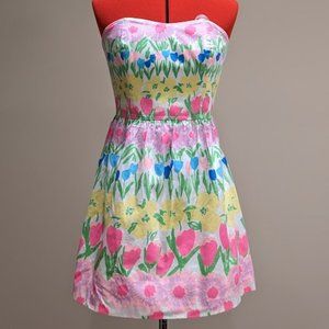 Lilly Pulitzer Floral Tulips Payton Strapless Dress Women's Size 6